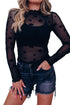 Star Embellished Sheer Mesh Long Sleeve Top